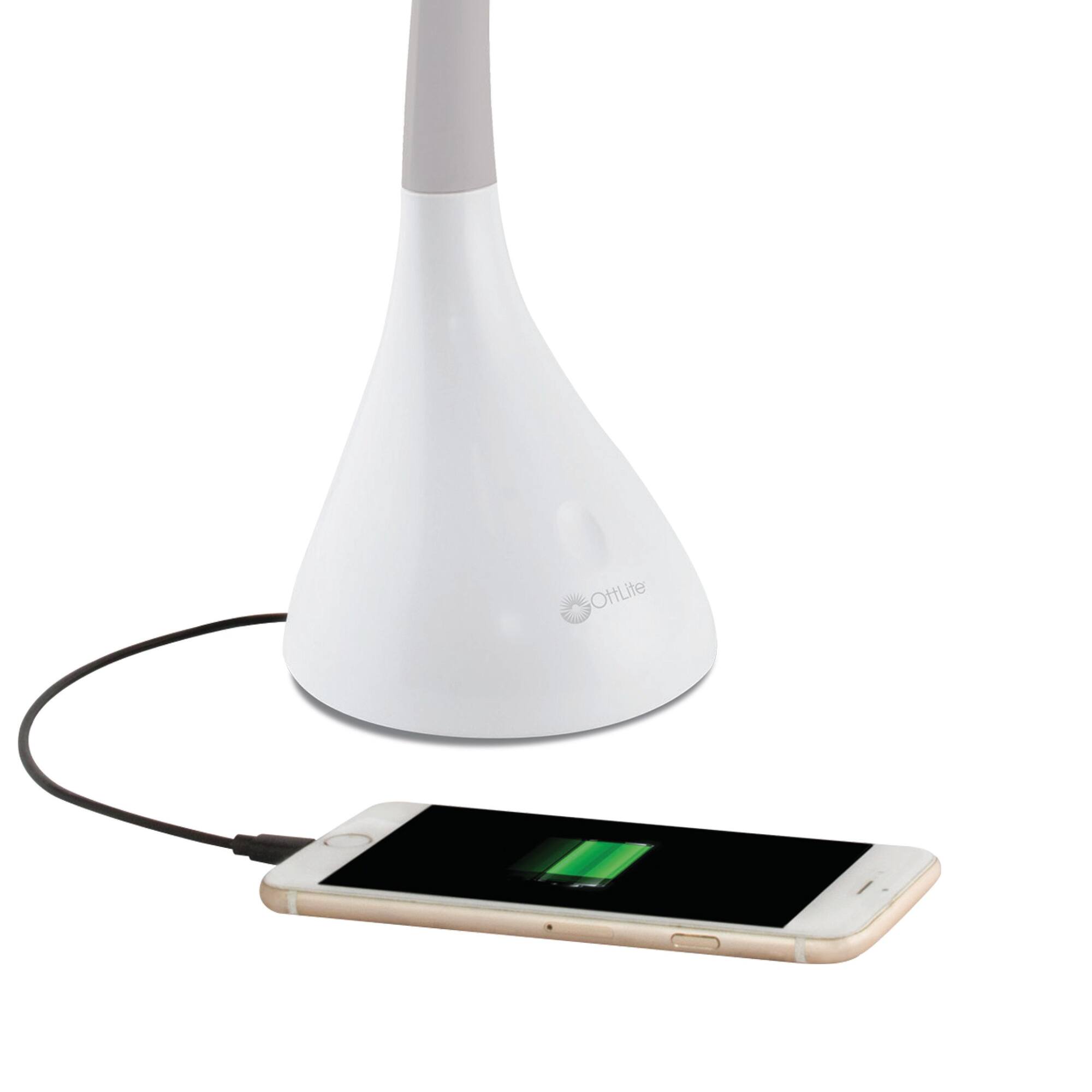 OttLite 11" White Creative Curves LED Desk Lamp with USB Port
